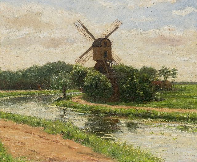 Simon Maris | Molen 't Haantje aan het Smal Weesp in Weesp, olieverf op paneel, 45,0 x 54,2 cm, gesigneerd r.o.