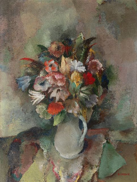 Raphaël de Buck | Boeket in witte vaas, olieverf op board, 84,0 x 63,2 cm, gesigneerd r.o. en zonder lijst