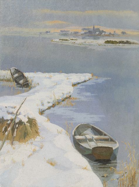 Dirk Smorenberg | Winters plasgezicht bij Loosdrecht, olieverf op doek, 75,5 x 56,1 cm, gesigneerd r.o. (deels gerestaureerd) en zonder lijst