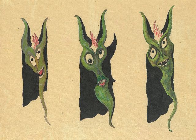 Schnell G. van | Drie groteske figuren III, inkt en aquarel op papier 21,9 x 30,7 cm, zonder lijst