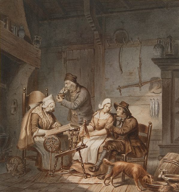 Jan Braet von Uberfeldt | Hofmakerij, aquarel op papier, 24,5 x 23,6 cm, gesigneerd r.o. met initialen