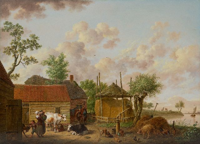 Isaac Ouwater | Boerenerf, olieverf op paneel, 42,8 x 60,2 cm, gesigneerd r.o.