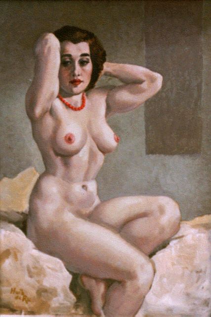 Huib de Ru | Naakte vrouw, olieverf op paneel, 40,0 x 28,2 cm, gesigneerd l.o.