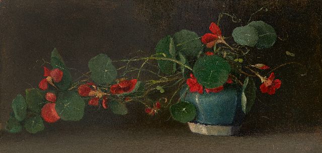 Jacobus Marinus van Bommel | Oost-Indische kers in gemberpot, olieverf op paneel, 22,3 x 44,1 cm, gesigneerd r.o. en gedateerd 1918, en verso september 1918