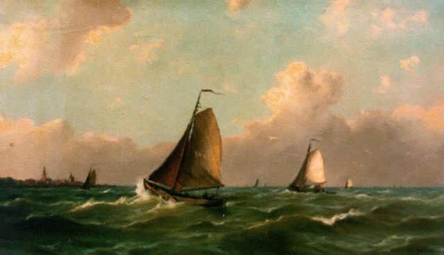 Jan van der Linde | Zeilboten voor de haven van Enkhuizen, olieverf op doek, 60,2 x 100,0 cm, gesigneerd r.o.