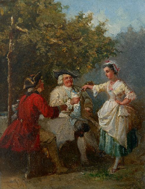 Jan Jacob Zuidema Broos | Landelijke geneugten, olieverf op paneel, 19,0 x 14,8 cm, gesigneerd l.o.