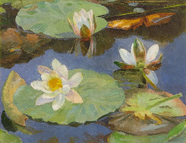 Dirk Smorenberg | Waterlelies, olieverf op doek, 41,2 x 53,3 cm, gesigneerd r.o.