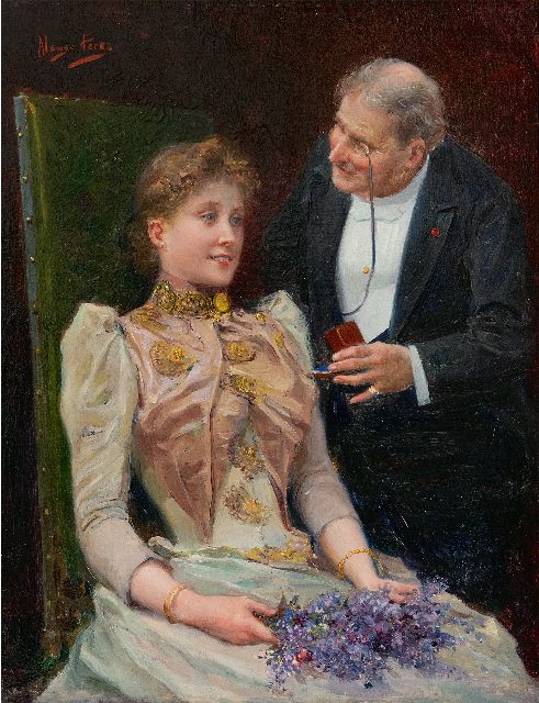 Alonso Pérez | Het aanzoek, olieverf op paneel, 27,1 x 21,2 cm, gesigneerd l.b. en zonder lijst