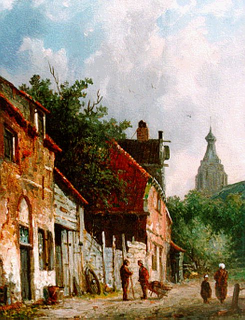Adrianus Eversen | Stadsgezicht Delft, olieverf op paneel, 19,0 x 14,6 cm, gesigneerd r.o.