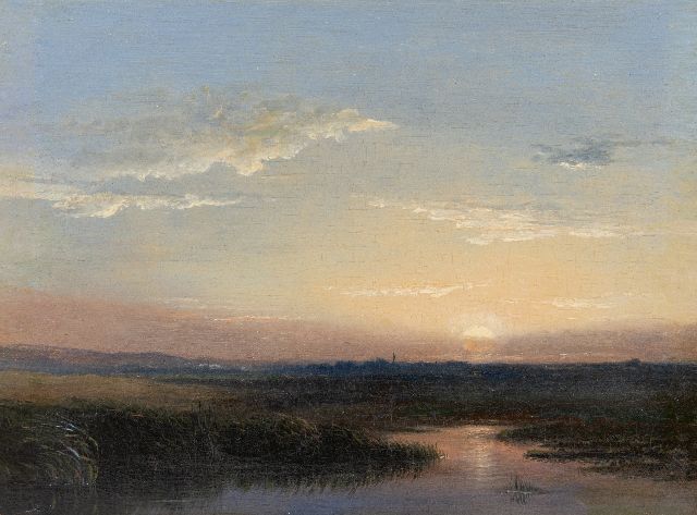 Hoppenbrouwers J.F.  | Zonsondergang, olieverf op paneel 18,2 x 24,1 cm, gesigneerd r.o.
