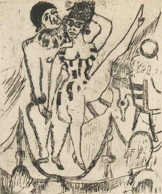Jan Wiegers | Cabaret, ets, 26,0 x 21,8 cm, gesigneerd r.o. (in potlood) en gedateerd '24 (in potlood)