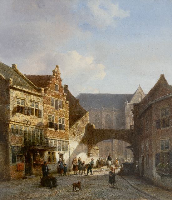 Kasparus Karsen | Bedrijvigheid in een zonnige stad, olieverf op doek, 70,2 x 60,2 cm, gesigneerd r.o. en gedateerd '73
