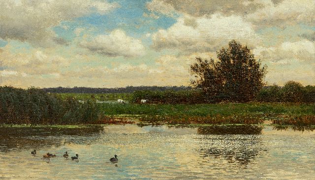 Julius Jacobus van de Sande Bakhuyzen | Polderlandschap, olieverf op doek op paneel, 33,4 x 57,5 cm, gesigneerd l.o. en zonder lijst