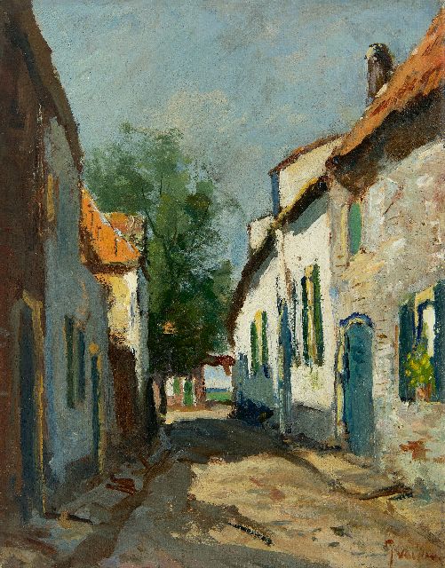 Jan van Vuuren | Dorpsstraatje, olieverf op doek, 25,5 x 20,1 cm, gesigneerd r.o.