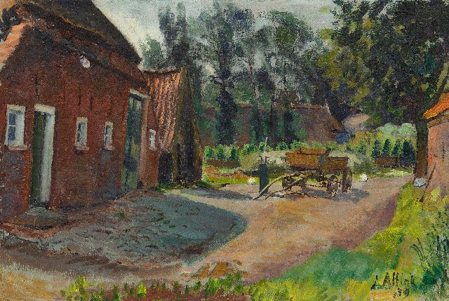 Jan Altink | Boerenerf met kar, olieverf op doek, 44,4 x 66,1 cm, gesigneerd r.o. en gedateerd '39