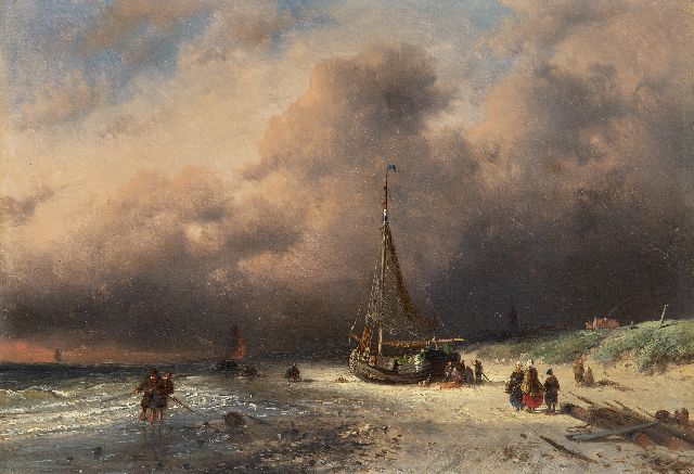 Charles Leickert | Het binnenhalen van de vangst, olieverf op paneel, 17,5 x 25,4 cm, gesigneerd l.o. en gedateerd '50