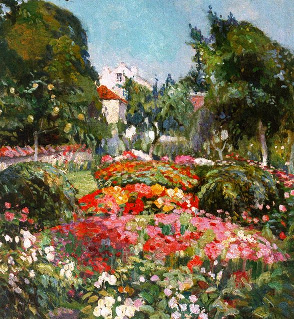 Mathilde du Monceau de Bergendael | Jardin en Brabant, olieverf op doek, 59,8 x 50,3 cm, gesigneerd r.o. en gedateerd 1917