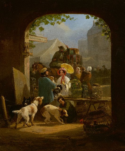 Henriette Ronner-Knip | De dierenwinkel, olieverf op paneel, 28,2 x 24,5 cm, gesigneerd l.o.