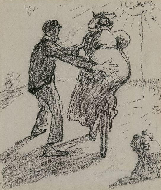 Willy Sluiter | Een helpende hand, houtskool op papier, 22,5 x 15,0 cm, gesigneerd l.b. en gedateerd '08