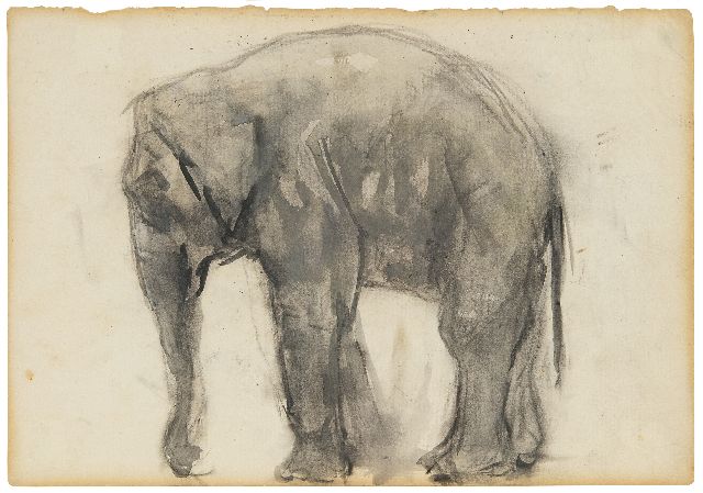 Floris Arntzenius | Olifant, zwart krijt en gouache op papier, 12,7 x 18,4 cm