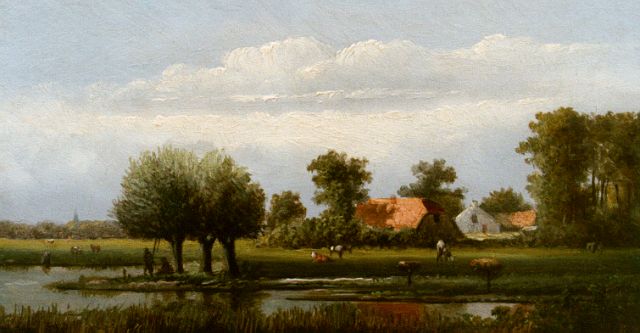 Landler | Zomers landschap met vee, olieverf op paneel, 11,1 x 21,1 cm, gesigneerd verso