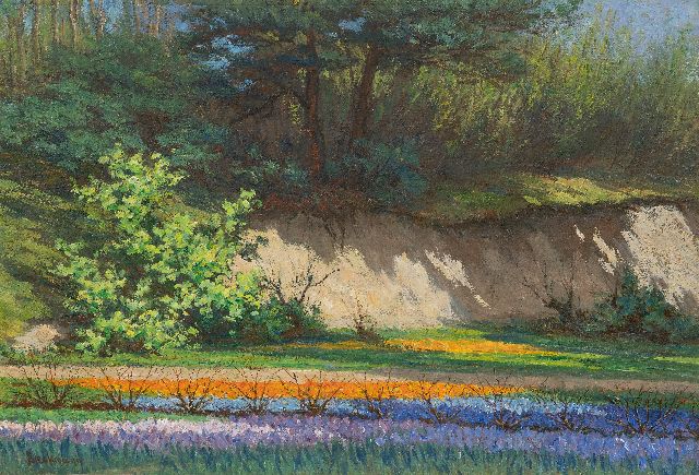 Wilhelm Christiaan Constant Bleckmann | Bollenvelden bij zandafgraving, olieverf op board, 41,1 x 60,6 cm, gesigneerd l.o.