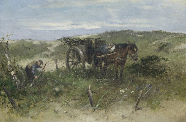 Johan Frederik Cornelis Scherrewitz | Houtsprokkelaar achter de duinen, olieverf op doek, 41,0 x 61,4 cm, gesigneerd l.o.