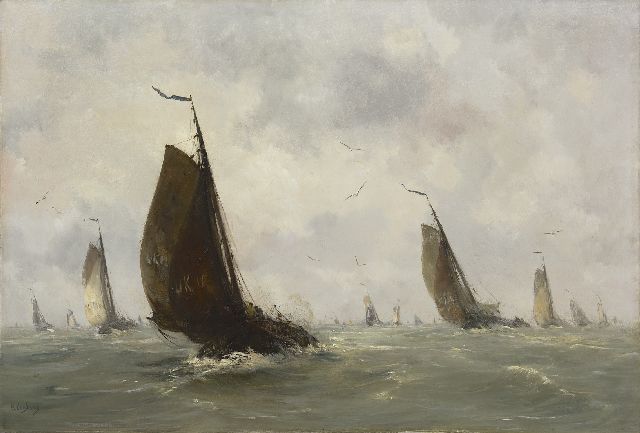 Smith H.  | Uitvarende Urker botters, olieverf op doek 72,5 x 107,3 cm, gesigneerd l.o.