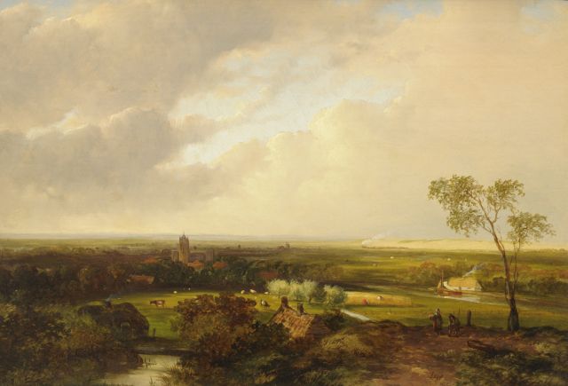 Jan Evert Morel II | Panoramisch zomerlandschap met een stoomtrein, olieverf op paneel, 24,8 x 35,8 cm, gesigneerd r.o.