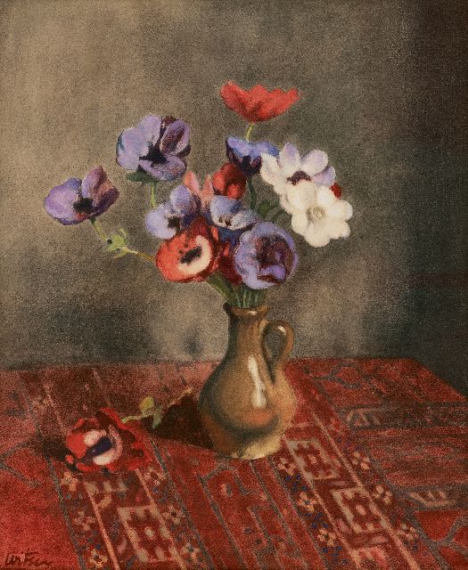 Witsen W.A.  | Anemonen in aardewerken vaasje, aquarel op papier 44,5 x 37,0 cm, gesigneerd l.o. en te dateren ca. 1920