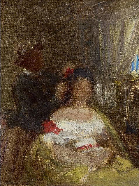 Henri Fantin-Latour | La coiffeuse, olieverf op doek, 27,0 x 21,2 cm, gesigneerd l.b.