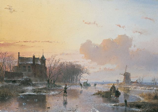 Andreas Schelfhout | IJsgezicht met houtsprokkelaars, olieverf op paneel, 38,5 x 49,8 cm, gesigneerd l.o. en gedateerd 1845