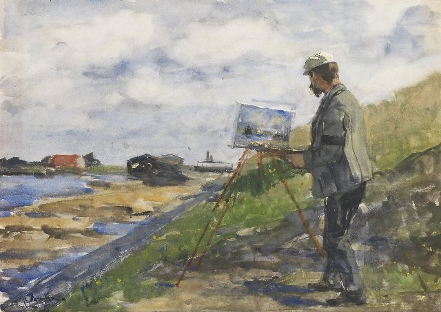 Floris Arntzenius | De schilder Carl August Breitenstein aan het werk, aquarel en gouache op papier, 35,7 x 49,8 cm, gesigneerd l.o.