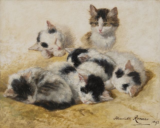 Henriette Ronner-Knip | Jonge katjes, olieverf op paneel, 32,2 x 40,3 cm, gesigneerd r.o. en gedateerd 1892