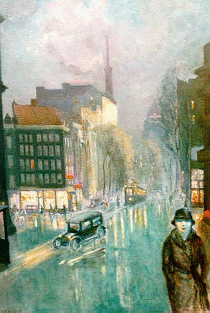 Marie Henri Mackenzie | Telegraafgebouw, Nieuwezijds Voorburgwal in Amsterdam, olieverf op doek, 100,0 x 70,0 cm, gesigneerd l.o.
