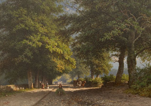 George Andries Roth | Bomenlaan met wandelaars, olieverf op paneel, 40,4 x 57,3 cm, gesigneerd l.o.