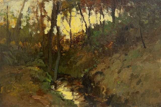Cornelis Kuijpers | Beek in herfstig boslandschap, olieverf op doek op paneel, 31,6 x 47,1 cm, gesigneerd r.o.