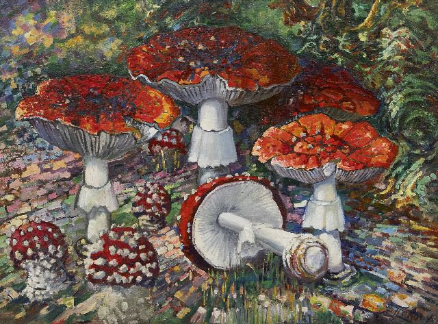 Chris Lanooy | Vliegenzwammen, olieverf op doek op board, 52,2 x 68,7 cm, gesigneerd r.o.