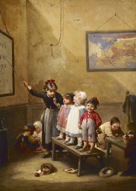 François-Louis Lanfant de Metz | Het peuterklasje, olieverf op paneel, 22,2 x 15,6 cm, gesigneerd r.o.