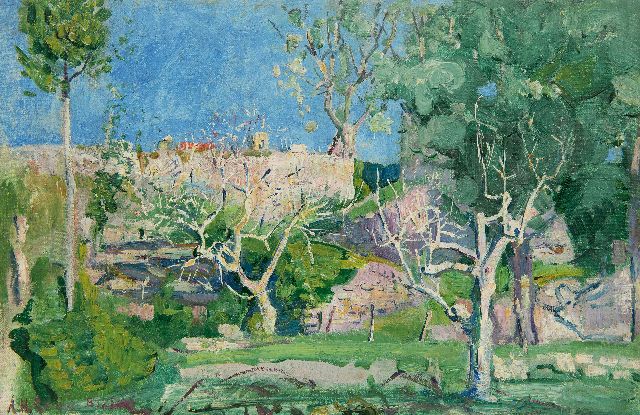 Herman Gouwe | Gezicht op Biot (Zuid-Frankrijk), olieverf op doek op board, 27,7 x 42,6 cm, gesigneerd l.o. en te dateren ca. 1919-1920