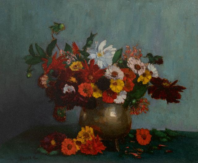 Pelt G.T.M. van | Bloemstilleven, olieverf op paneel 82,8 x 75,5 cm, gesigneerd l.o.