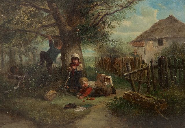 Mari ten Kate | De kleine appeldiefjes, olieverf op paneel, 30,6 x 44,0 cm, gesigneerd r.o.