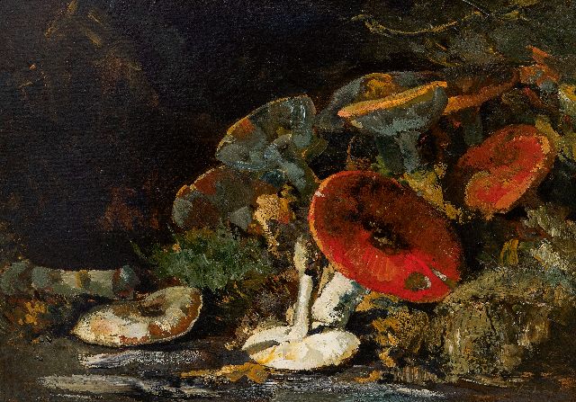 Theo Goedvriend | Stilleven van paddestoelen, olieverf op board, 45,0 x 62,5 cm, gesigneerd r.o.