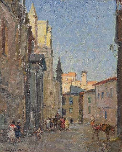 Henk van Leeuwen | Pleintje in Toledo, olieverf op doek, 50,4 x 40,5 cm, gesigneerd l.o.