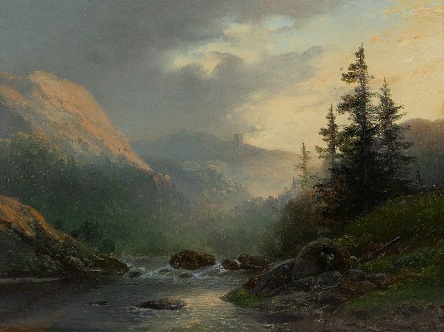 Hendrikus van de Sande Bakhuyzen | Woest berglandschap met ruïne, olieverf op paneel, 22,8 x 30,4 cm, gesigneerd r.o. en gedateerd '48