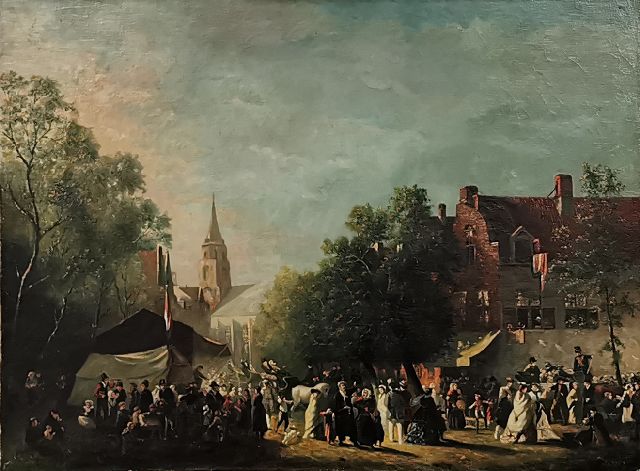 Onbekend | Marktgezicht met veel personen, olieverf op doek, 60,0 x 80,0 cm