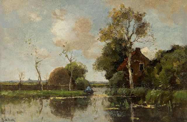 Bock T.E.A. de | Visser in een polderlandschap, olieverf op paneel 27,4 x 41,0 cm, gesigneerd l.o.