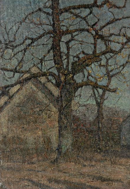 Jan Adam Zandleven | Boom, olieverf op doek op board, 50,5 x 35,5 cm, gesigneerd r.o. en gedateerd 1909