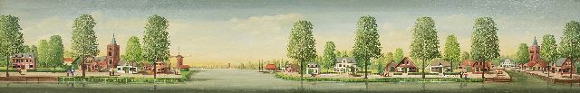 Jaap ter Haar | Hollandse dorpjes aan een vaart, olieverf op paneel, 30,2 x 180,2 cm, gesigneerd r.o.
