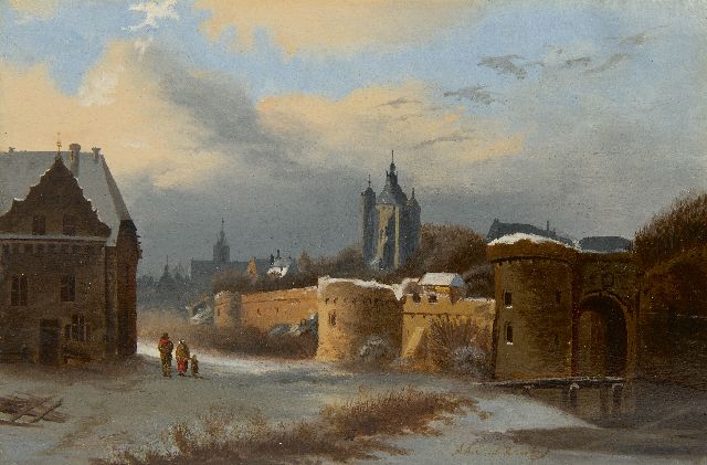 Arnoldus Antonius Christianus van 't Zant | Gezicht op een vestingstadje, olieverf op paneel, 16,7 x 24,8 cm, gesigneerd r.o.